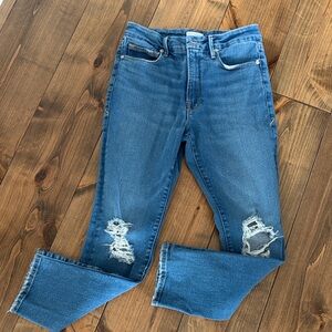 Good American Blue Distressed High-Rise Straight Jeans
